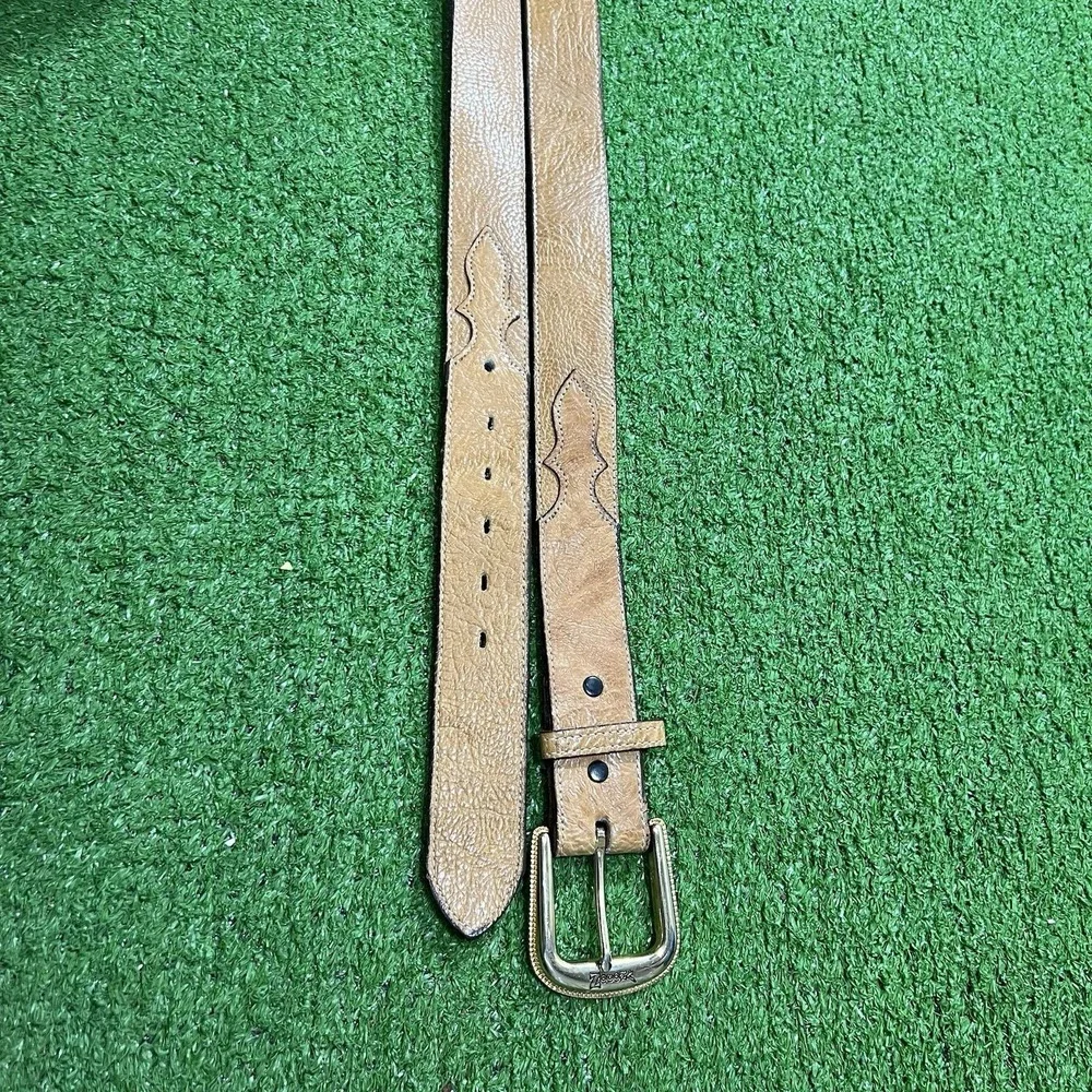 Vintage Nocona Western Belt SZ 42 Tan Leather Lg Brass Buckle‎ 90s Cowboy Rodeo